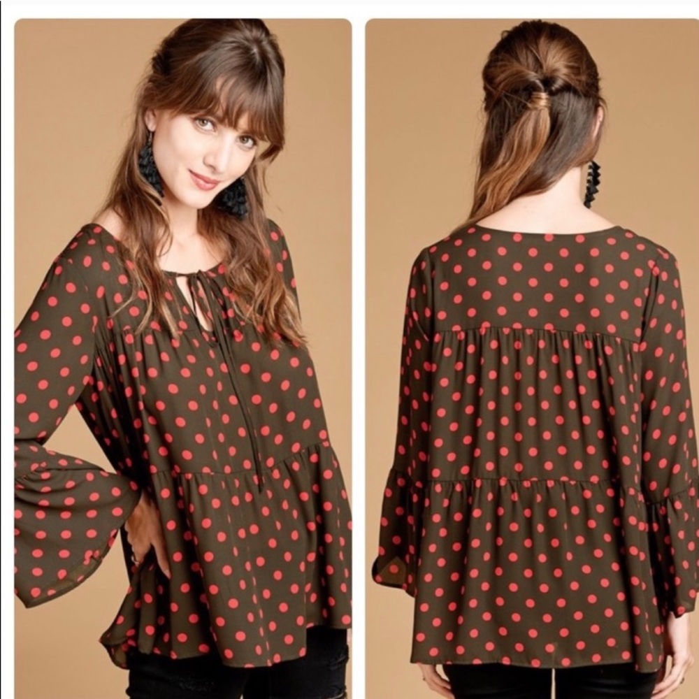 Brown & Red Polka Dot Babydoll Top Various Sizes